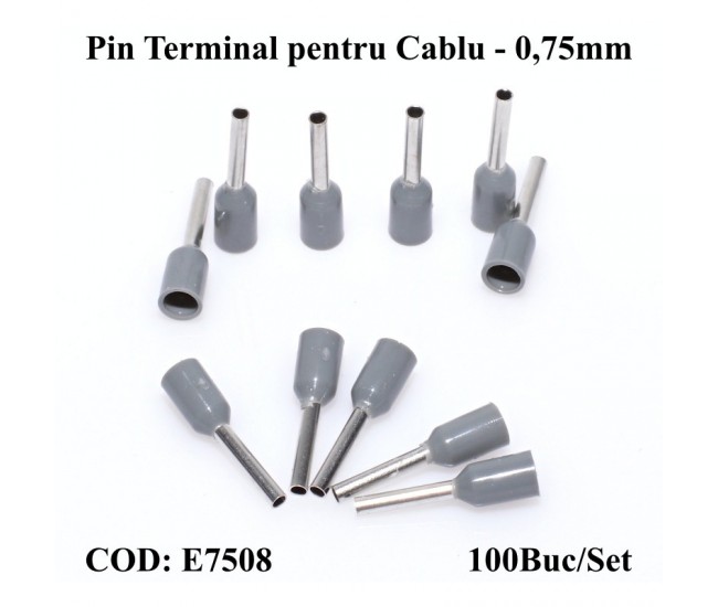 PIN TERMINAL DE CABLU E7508 GRI , 100BUC/SET