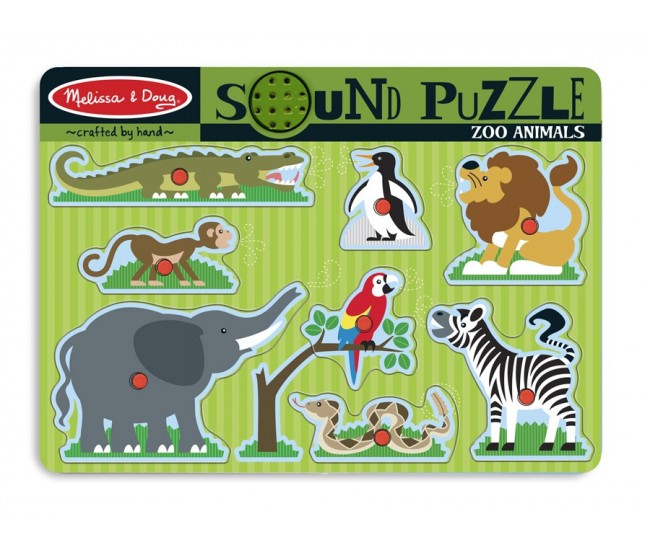 Melissa & doug - puzzle de lemn cu sunete animale de la zoo