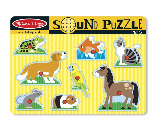 Puzzle de lemn cu sunete animale de companie melissa and doug