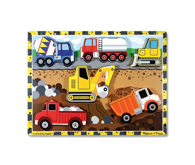 Puzzle lemn in relief utilaje pentru constructii melissa and doug