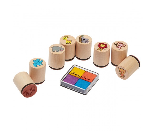 Set de 8 stampile cu animale, tusiera inclusa