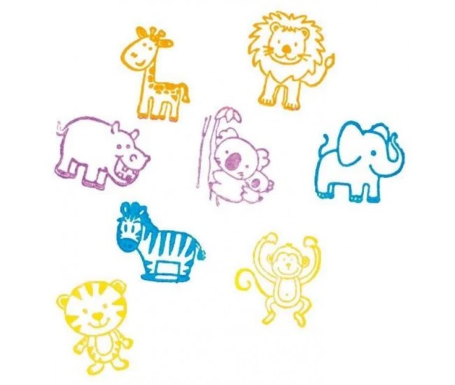 Set de 8 stampile cu animale, tusiera inclusa