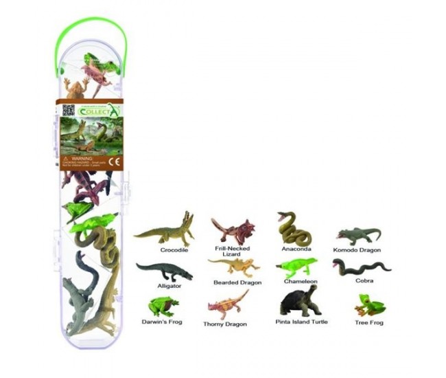 Cutie cu 12 minifigurine pictate manual reptile si amfibieni a1194