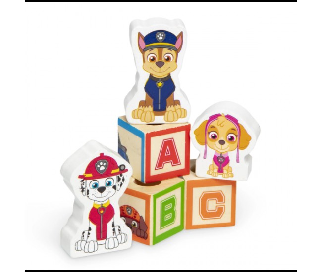 Camion cu remorca, 28 cuburi din lemn cu litere si 3 figurine paw patrol, patrula catelusilor