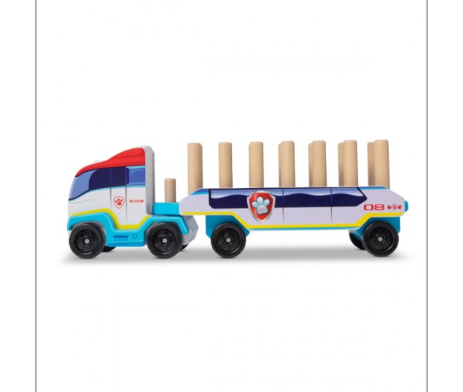 Camion cu remorca, 28 cuburi din lemn cu litere si 3 figurine paw patrol, patrula catelusilor