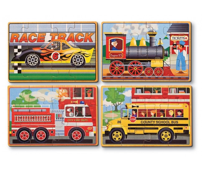 Set 4 puzzle lemn in cutie vehicule melissa and doug