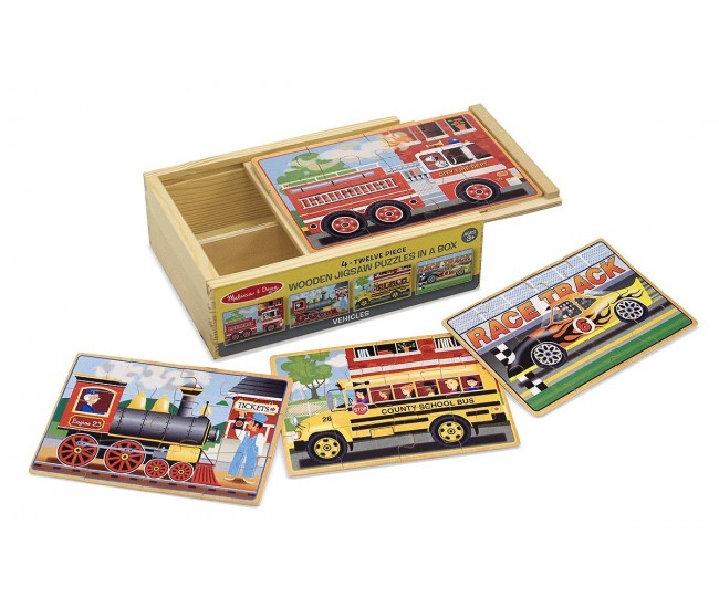 Set 4 puzzle lemn in cutie vehicule melissa and doug