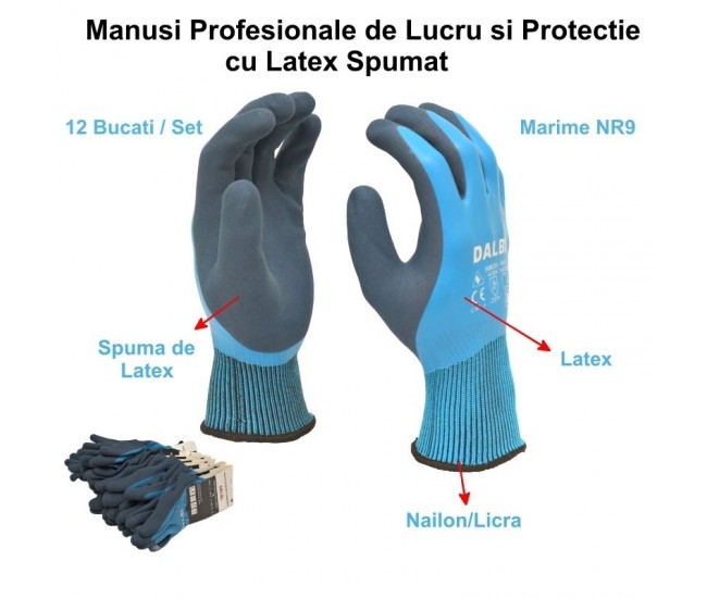 Manusi de Lucru si Protectie Profesionale cu Latex Spumat NR.9 - 12buc/set