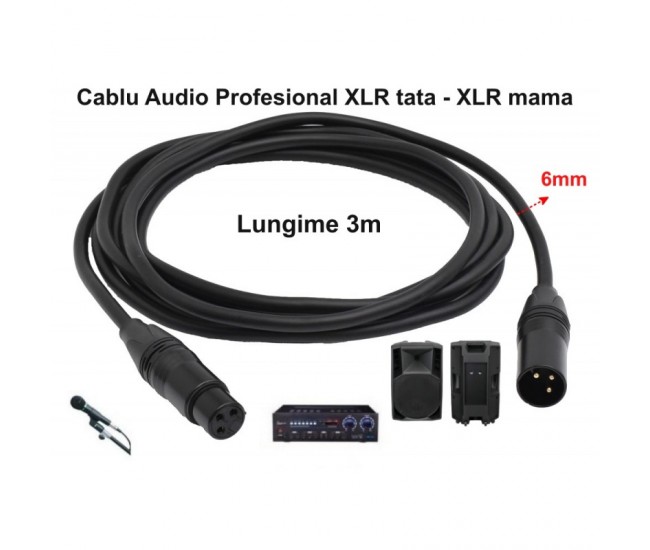 Cablu Audio XLR Tata-XLR Mama Prof - 6mm / 3m