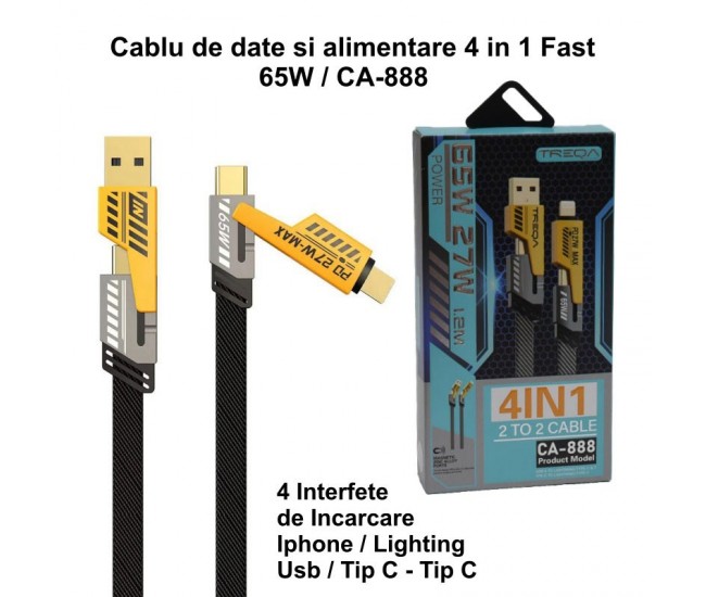 Cablu de Date 4 in 1 Super Fast - PD 27W, USB 65W, Iphone - 1,2m / CA-888