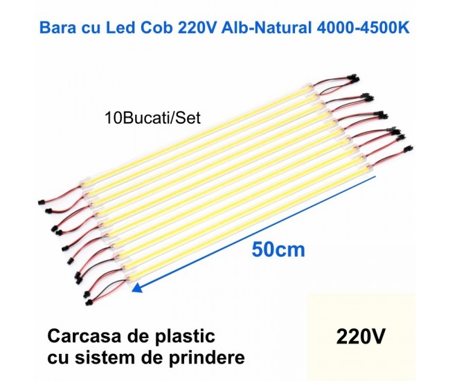 Bara cu Led COB 220V Alb-Natural 4500K, 50cm x 10buc/set