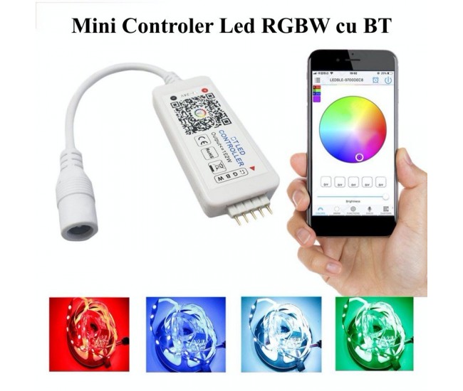 Mini Controler RGBW Led cu Bluetooth, 5-24V/4A