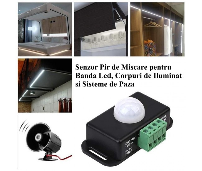 Senzor PIR-8 Comutator Miscare 12V-24V/6A