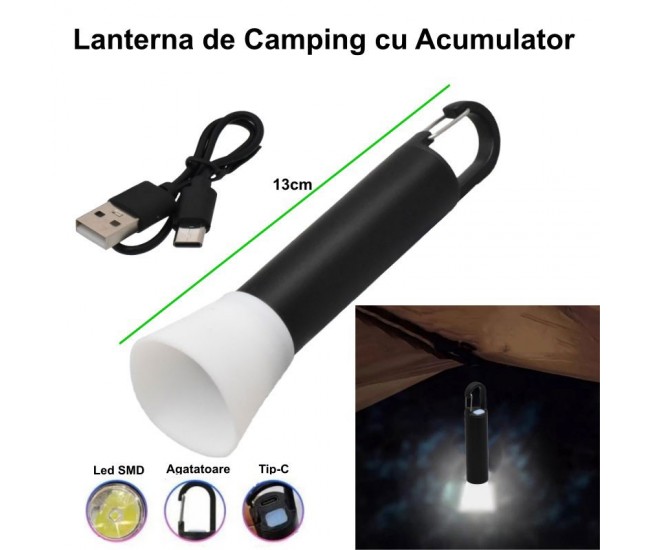 Lanterna de Camping 13cm cu Acumulator si Agatatoare