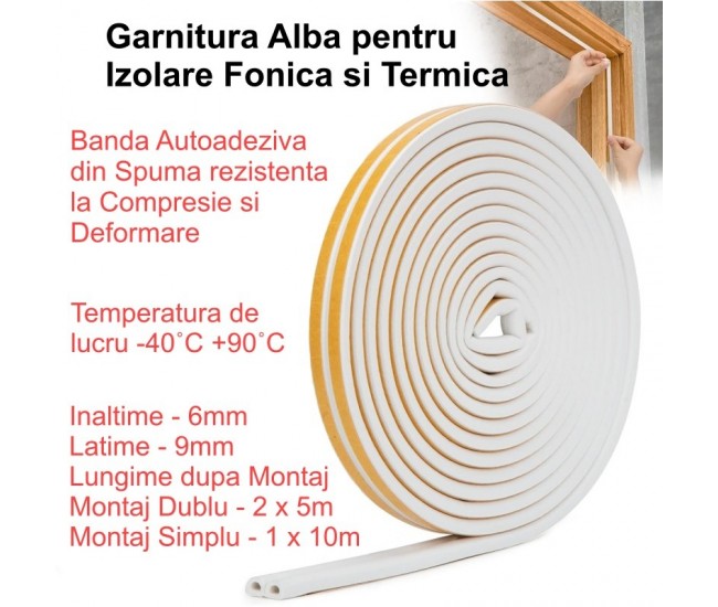 Garnitura Alba Autoadeziva de Etansare - Ferestre / Usi - 10m/Rol