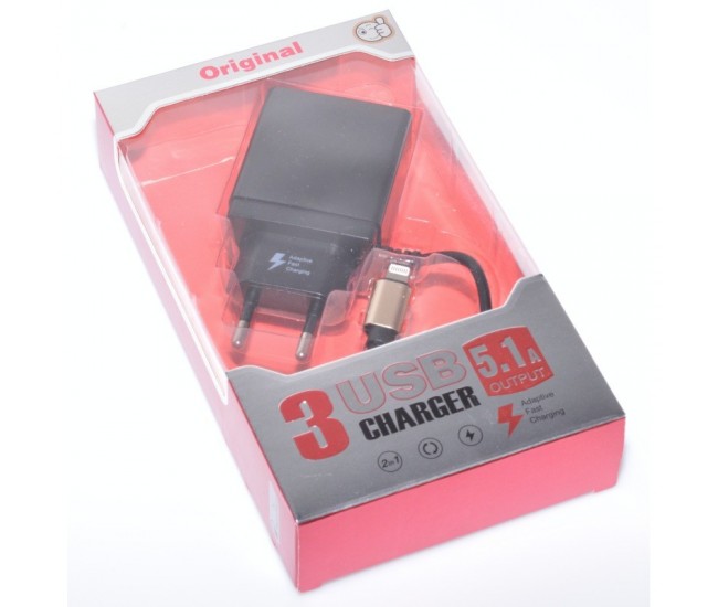 Incarcator Fast Iphone - Lightining - 5,1A cu 3 x Usb