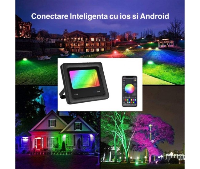 Proiector Smart Led RGBCW 20W cu Bluetooth