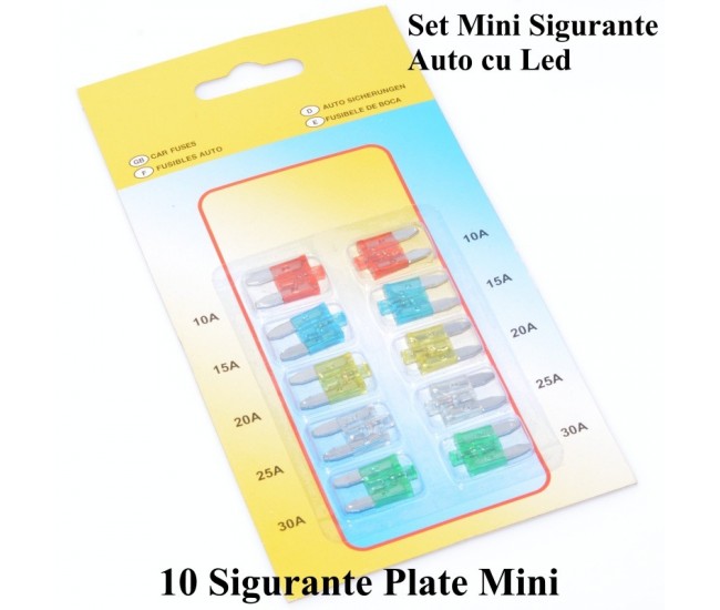 Set 10 Mini Sigurante Auto cu Led