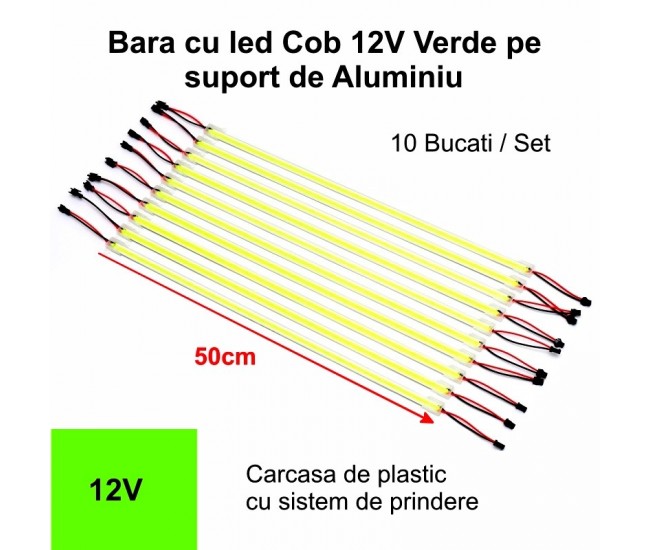 Bara de Led COB 12V Verde, 50cm x 10buc/set