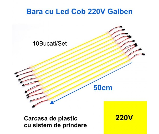 Bara cu Led Cob 220V Galben, 50cm x 10buc/set