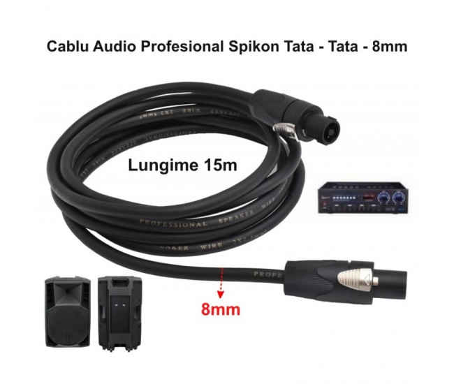 Cablu Audio Speakon Tata - Tata 4C Prof - 8mm / 15m