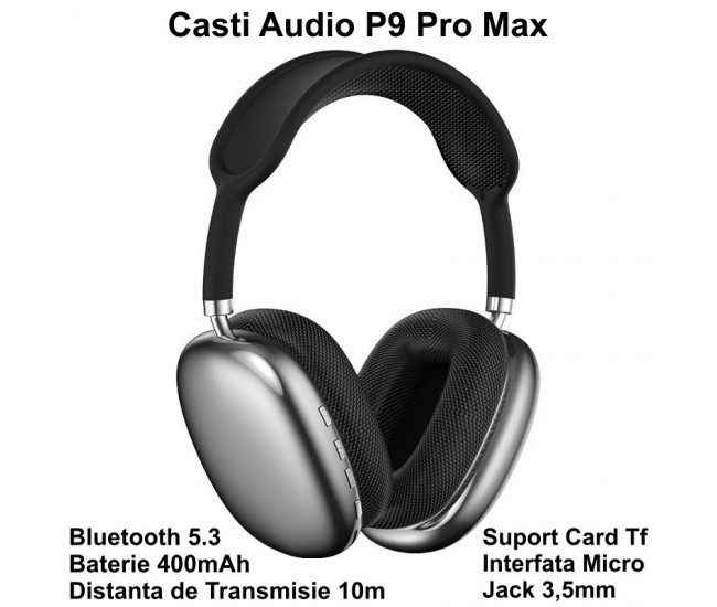 Casti Audio WiFi P9 Pro Max cu Bluetooth 5.3 / Negru