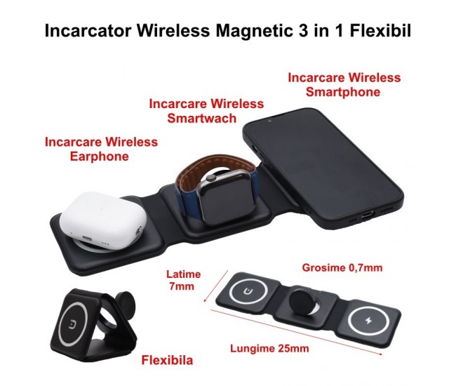 Incarcator Wireless 3 in 1 Magnetic 20W Fast Charge