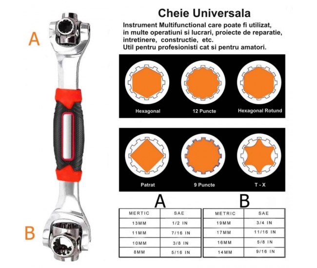 Cheie Tubulara  48 in 1 cu Rotatie 360˚