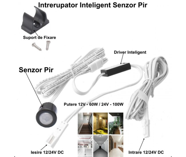 Senzor Pir Mini 12-24V cu Fire, MK-0003