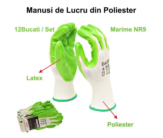 Manusi de Lucru din Poliester si Latex NR.9 - 12buc/set