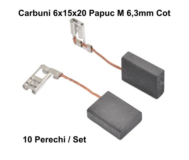 Perii Colectoare Carbuni 6x15x20 - Papuc M 6,3mm Cot / 10Set/Punga