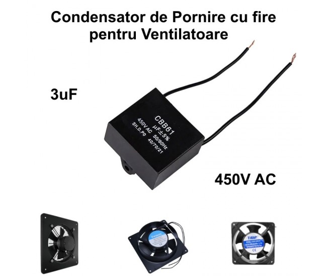 Condensator Pornire Motor cu Fire / 3uf 450V