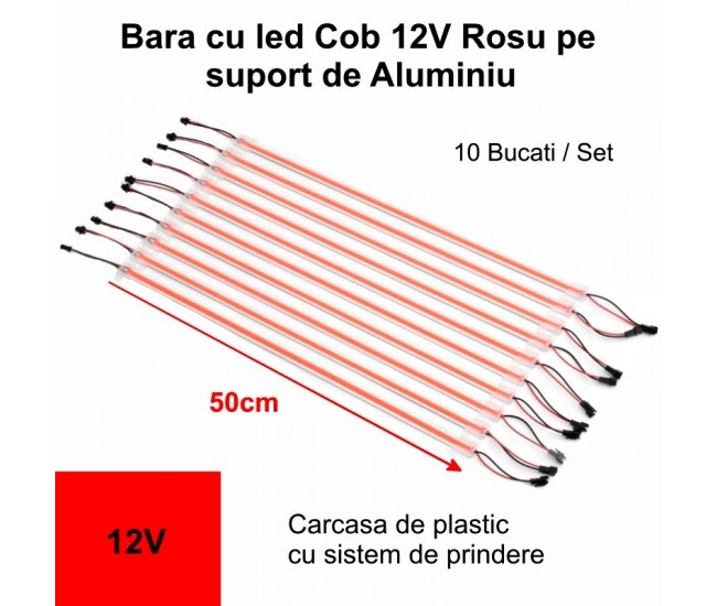 Bara de Led COB 12V Rosu, 50cm x 10buc/set