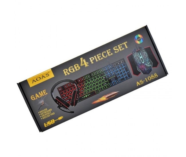 Set Gaming 4 Piese RGB - Tastatura, Mouse, Casti si Mouse Pad / AS-1088