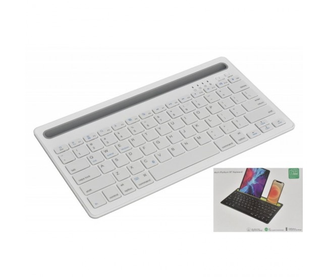 Tastatura Alba Mini Slim cu Bluetooth si Suport Tableta & Telefon  / AS-199