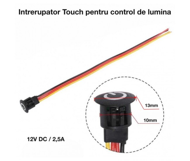 Intrerupator Touch Senzor 13mm Dimabil 12V-2,5A / HST06 - NEGRU