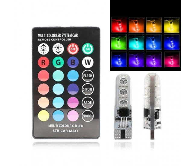 Led Auto T10 RGB 5050 12V-5W cu Telecomanda