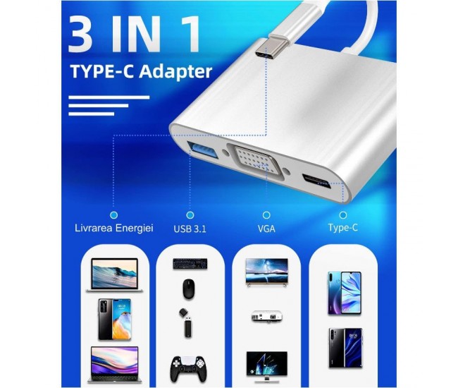 Adaptor Video Usb Tip-C la VGA-Usb 3.0- Usb Tip-C