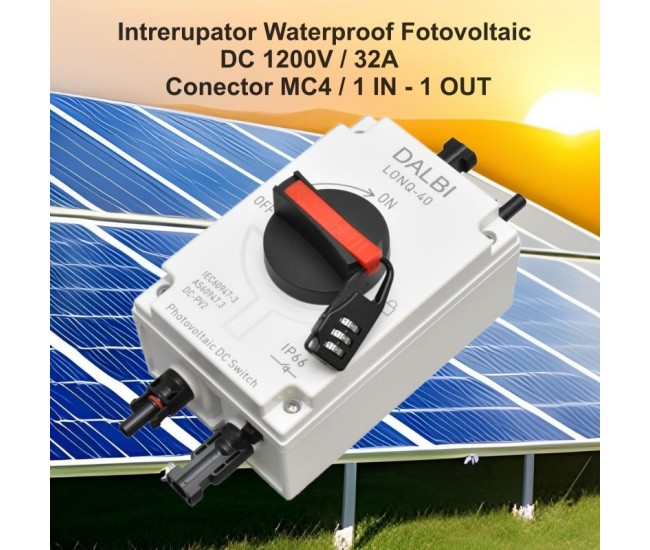 Intrerupator Sistem Solar Fotovoltaic DC 1200V / 32A - Conectori MC4 / 1 IN - 1 OUT