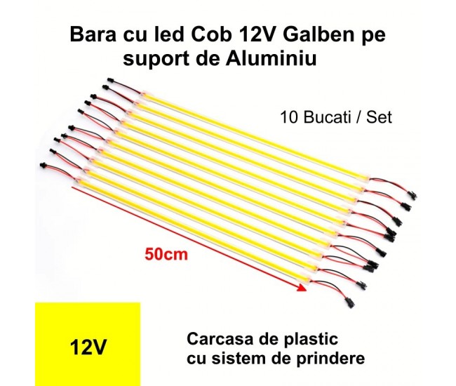 Bara de Led COB 12V Galben, 50cm x 10buc/set