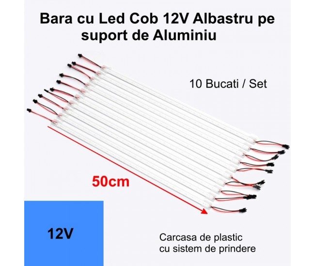 Bara de Led COB 12V Albastru, 50cm x 10buc/set