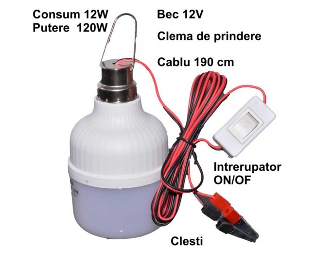 Bec 12V cu Led 12W/Clesti + Intrerupator