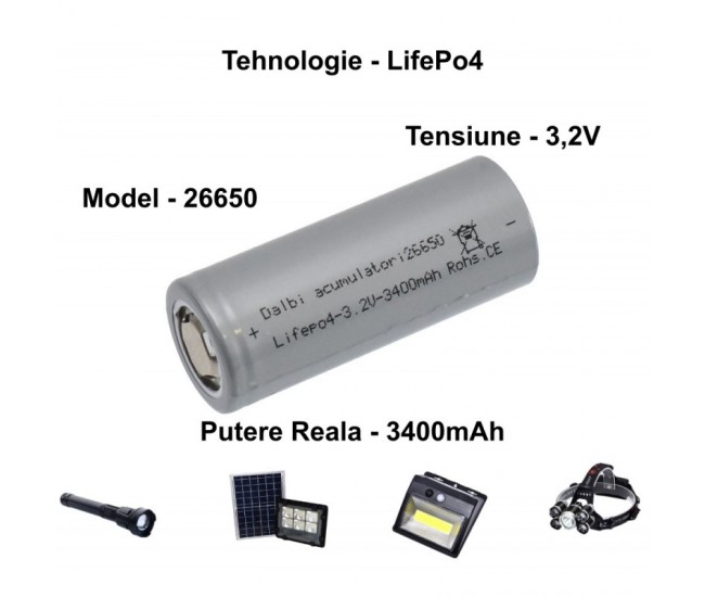 Acumulator LifePo4 - 26650 / 3,2V-3400mAh