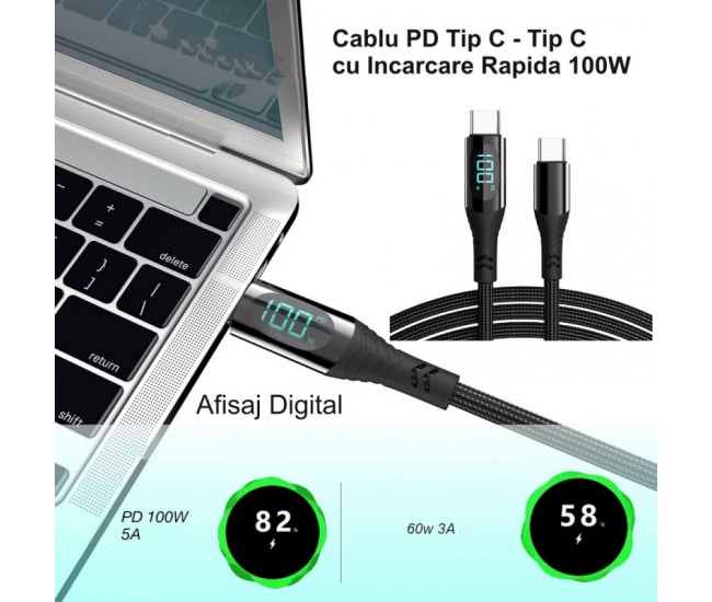 Cablu PD 100W  - Tip C cu Afisaj Digital 480Mbps / 1,2m