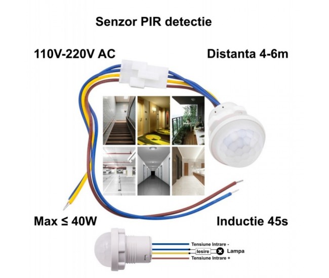 Senzor Pir 110-220V cu 4 Fire 28x37mm