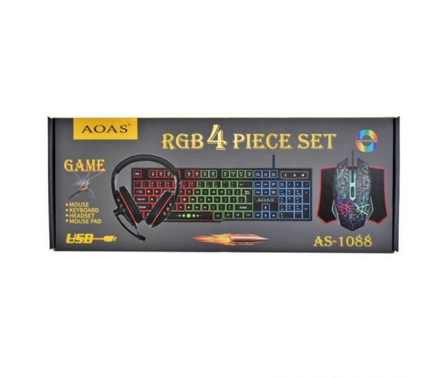 Set Gaming 4 Piese RGB - Tastatura, Mouse, Casti si Mouse Pad / AS-1088