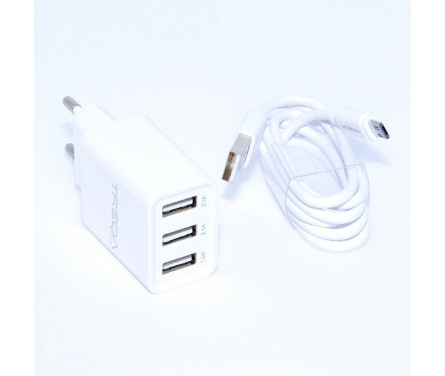 Incarcator Retea - 3 x USB / 3,1A + Cablu Micro USB , TREQA