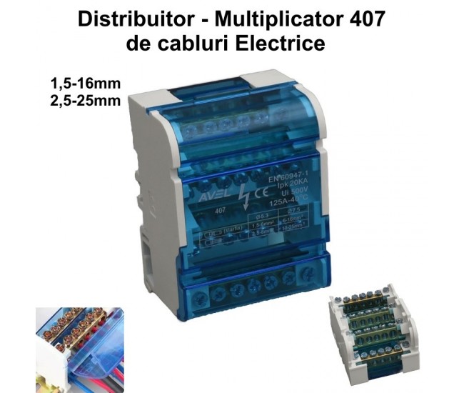 Bloc de Distributie Electric 407 - 125A / 500V 1,5-16mm / 2,5-25mm