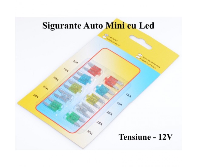 Set 10 Mini Sigurante Auto cu Led