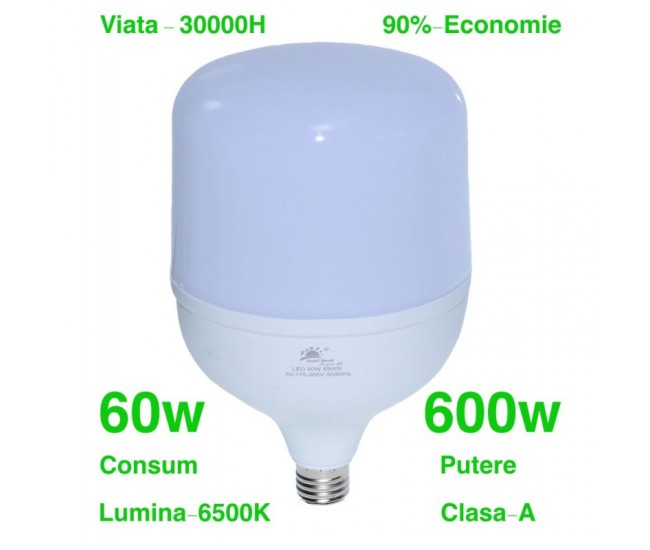 Bec Led de Putere 60W/6500K cu E27